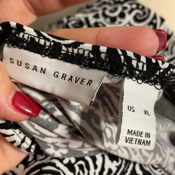 Susan Graver sleeveless Stretch Tunic top Black / white parsley + pattern sz XL - Picture 6 of 9